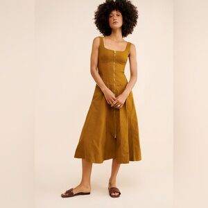 Anthropologie Sleeveless Zip-Front Belted Midi Dress Dark Yellow Utility Size XS